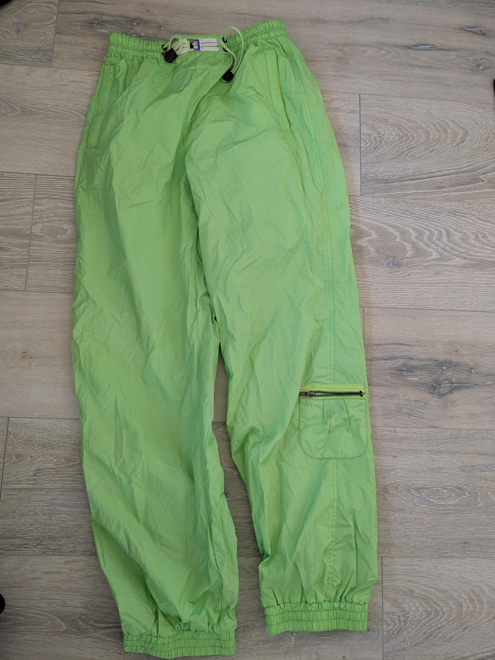 Womens Lime Green Drawstring Cargo Pants Ski  Wind Pants Retro Vintage Size 8